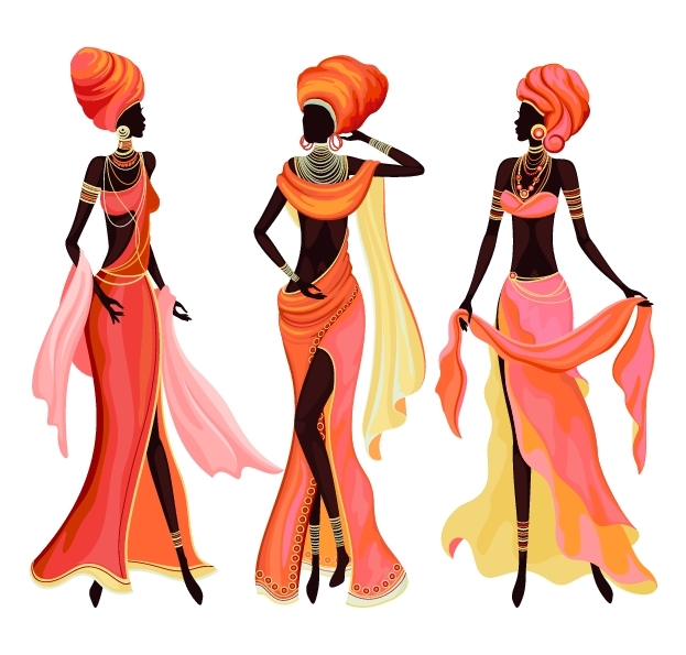 Three young beautiful African fashion models